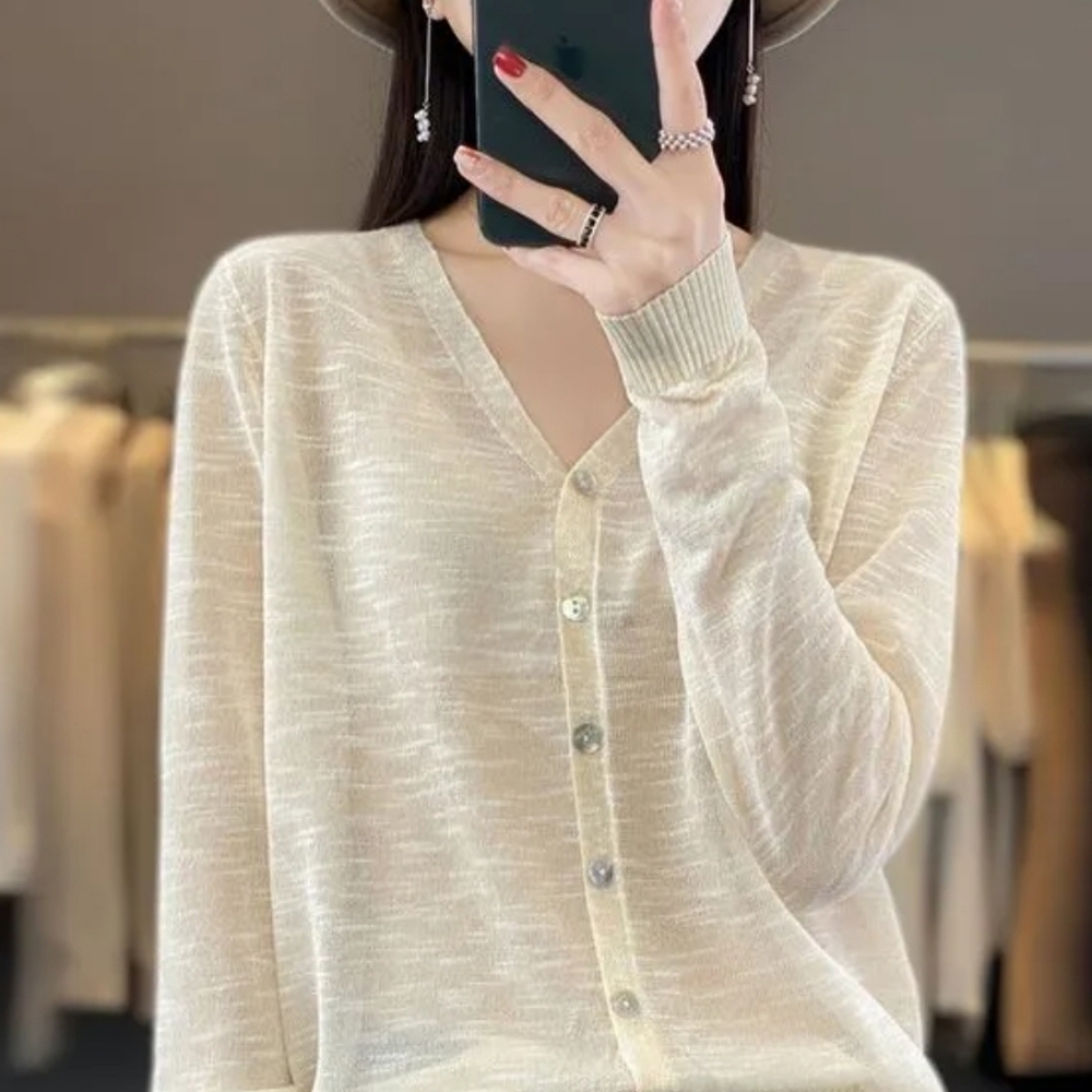 NWT Kismet mother of pearl button sheer vneck offwhite cardigan Size XS
